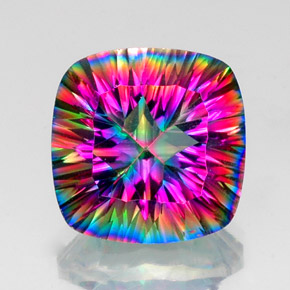 15.07캐럿 천연 탑 레인보우 미스틱 쿼츠, 쿠션 컷, 16.2×16.1 mm, VVS-VS