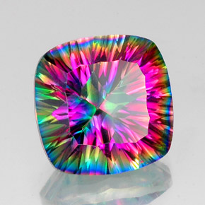 15.07캐럿 천연 탑 레인보우 미스틱 쿼츠, 쿠션 컷, 16.2×16.1 mm, VVS-VS