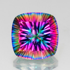 14.88캐럿 천연 탑 레인보우 미스틱 쿼츠, 쿠션 컷, 16.1×16 mm, VS