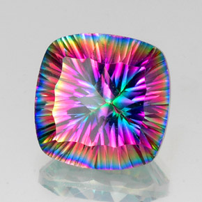 14.88캐럿 천연 탑 레인보우 미스틱 쿼츠, 쿠션 컷, 16.1×16 mm, VS