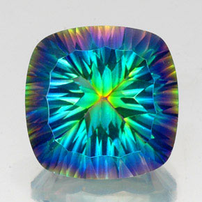 22.51캐럿 천연 탑 레인보우 미스틱 쿼츠, 쿠션 컷, 18.1×18 mm, VS