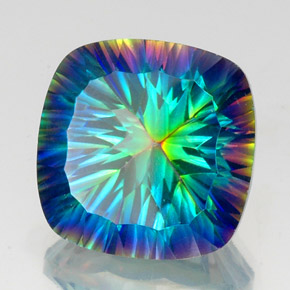 22.51캐럿 천연 탑 레인보우 미스틱 쿼츠, 쿠션 컷, 18.1×18 mm, VS