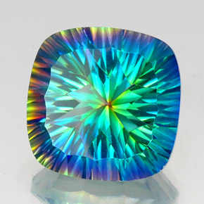 20.88캐럿 천연 탑 레인보우 미스틱 쿼츠, 쿠션 컷, 18×17.9 mm, VS