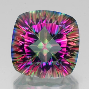 16.84캐럿 천연 탑 레인보우 미스틱 쿼츠, 쿠션 컷, 16.2×16.1 mm, VS
