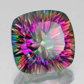 16.84캐럿 천연 탑 레인보우 미스틱 쿼츠, 쿠션 컷, 16.2×16.1 mm, VS