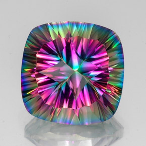15.26캐럿 천연 탑 레인보우 미스틱 쿼츠, 쿠션 컷, 16.1×16.1 mm, VVS-VS