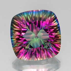 15.31캐럿 천연 탑 레인보우 미스틱 쿼츠, 쿠션 컷, 16×16 mm, VVS-VS