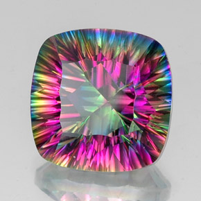 15.31캐럿 천연 탑 레인보우 미스틱 쿼츠, 쿠션 컷, 16×16 mm, VVS-VS