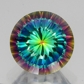 10.43캐럿 천연 탑 레인보우 미스틱 쿼츠, 라운드 컷, 14.09 mm, VVS-VS