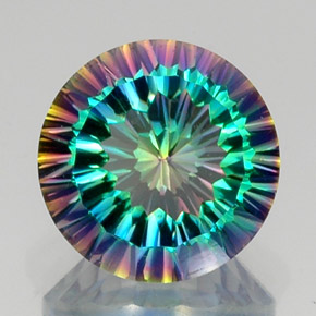 9.66캐럿 천연 탑 레인보우 미스틱 쿼츠, 라운드 컷, 14.17 mm, VS