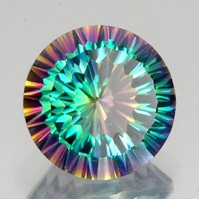 9.66캐럿 천연 탑 레인보우 미스틱 쿼츠, 라운드 컷, 14.17 mm, VS