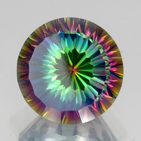 10.16캐럿 천연 탑 레인보우 미스틱 쿼츠, 라운드 컷, 14.11 mm, VVS-VS
