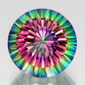 12.39캐럿 천연 탑 레인보우 미스틱 쿼츠, 라운드 컷, 15.17 mm, VS