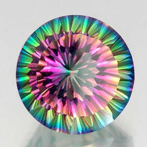 12.39캐럿 천연 탑 레인보우 미스틱 쿼츠, 라운드 컷, 15.17 mm, VS