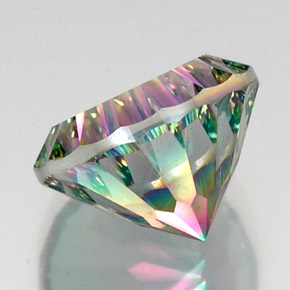 12.39캐럿 천연 탑 레인보우 미스틱 쿼츠, 라운드 컷, 15.17 mm, VS