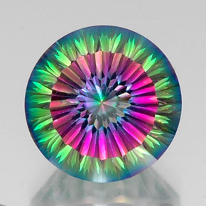 12.29캐럿 천연 탑 레인보우 미스틱 쿼츠, 라운드 컷, 15.21 mm, VS