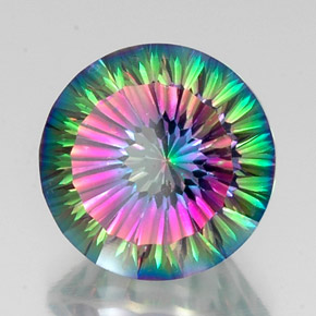 12.29캐럿 천연 탑 레인보우 미스틱 쿼츠, 라운드 컷, 15.21 mm, VS