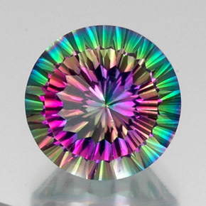 12.06캐럿 천연 탑 레인보우 미스틱 쿼츠, 라운드 컷, 15.20 mm, VS
