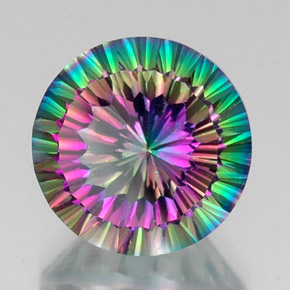 12.06캐럿 천연 탑 레인보우 미스틱 쿼츠, 라운드 컷, 15.20 mm, VS