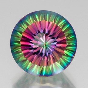12.24캐럿 천연 탑 레인보우 미스틱 쿼츠, 라운드 컷, 15.12 mm, VVS-VS
