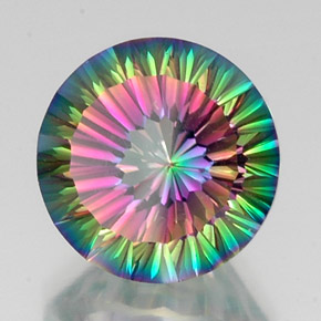 12.24캐럿 천연 탑 레인보우 미스틱 쿼츠, 라운드 컷, 15.12 mm, VVS-VS