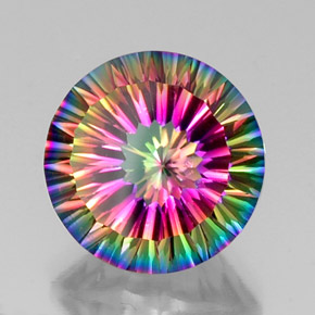 11.36캐럿 천연 탑 레인보우 미스틱 쿼츠, 라운드 컷, 15.13 mm, VVS-VS