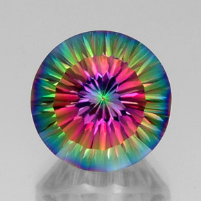 12.43캐럿 천연 탑 레인보우 미스틱 쿼츠, 라운드 컷, 15.17 mm, VVS-VS
