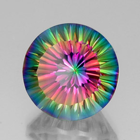 12.43캐럿 천연 탑 레인보우 미스틱 쿼츠, 라운드 컷, 15.17 mm, VVS-VS