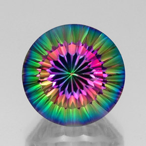 12.34캐럿 천연 탑 레인보우 미스틱 쿼츠, 라운드 컷, 15.07 mm, VVS-VS