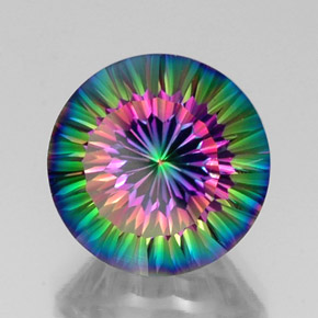 12.34캐럿 천연 탑 레인보우 미스틱 쿼츠, 라운드 컷, 15.07 mm, VVS-VS
