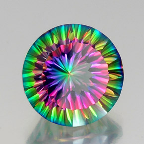 11.95캐럿 천연 탑 레인보우 미스틱 쿼츠, 라운드 컷, 15.19 mm, VVS-VS