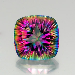 15.54캐럿 천연 탑 레인보우 미스틱 쿼츠, 쿠션 컷, 16.1×16 mm, VVS