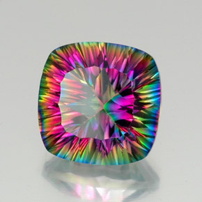 15.54캐럿 천연 탑 레인보우 미스틱 쿼츠, 쿠션 컷, 16.1×16 mm, VVS