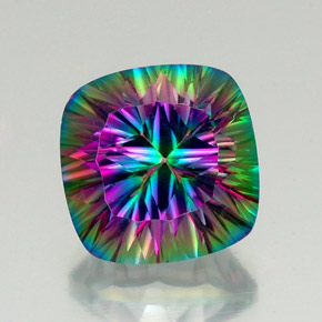 17.83캐럿 천연 탑 레인보우 미스틱 쿼츠, 쿠션 컷, 16.2×16.2 mm, VVS-VS