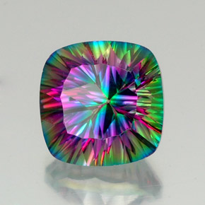 17.83캐럿 천연 탑 레인보우 미스틱 쿼츠, 쿠션 컷, 16.2×16.2 mm, VVS-VS