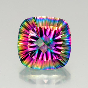 15.15캐럿 천연 탑 레인보우 미스틱 쿼츠, 쿠션 컷, 16.3×16.1 mm, VVS-VS