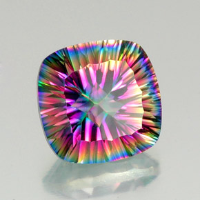 15.15캐럿 천연 탑 레인보우 미스틱 쿼츠, 쿠션 컷, 16.3×16.1 mm, VVS-VS