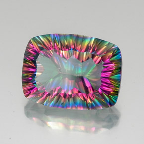 18.41캐럿 천연 탑 레인보우 미스틱 쿼츠, 쿠션 컷, 20.1×15 mm, VVS-VS