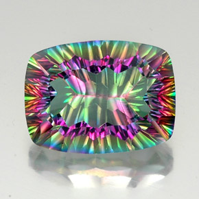 19.07캐럿 천연 탑 레인보우 미스틱 쿼츠, 쿠션 컷, 20×14.9 mm, VS