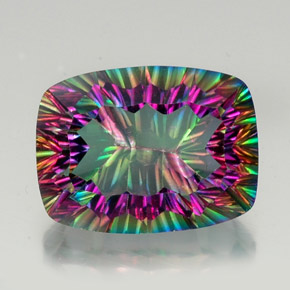 22.03캐럿 천연 탑 레인보우 미스틱 쿼츠, 쿠션 컷, 20.1×15.1 mm, VS