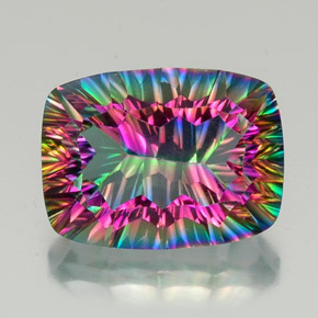 19.63캐럿 천연 탑 레인보우 미스틱 쿼츠, 쿠션 컷, 19.9×14.9 mm, VVS-VS