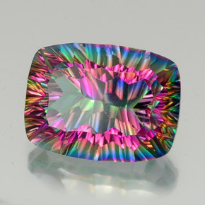 19.63캐럿 천연 탑 레인보우 미스틱 쿼츠, 쿠션 컷, 19.9×14.9 mm, VVS-VS