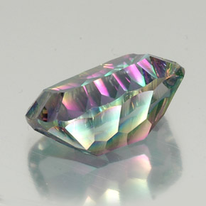 19.63캐럿 천연 탑 레인보우 미스틱 쿼츠, 쿠션 컷, 19.9×14.9 mm, VVS-VS