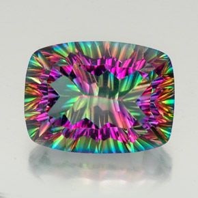 21.31캐럿 천연 탑 레인보우 미스틱 쿼츠, 쿠션 컷, 20×14.9 mm, VVS-VS