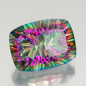 21.31캐럿 천연 탑 레인보우 미스틱 쿼츠, 쿠션 컷, 20×14.9 mm, VVS-VS