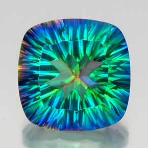 21.65캐럿 천연 탑 레인보우 미스틱 쿼츠, 쿠션 컷, 18×17.9 mm, VS