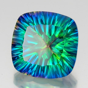21.65캐럿 천연 탑 레인보우 미스틱 쿼츠, 쿠션 컷, 18×17.9 mm, VS