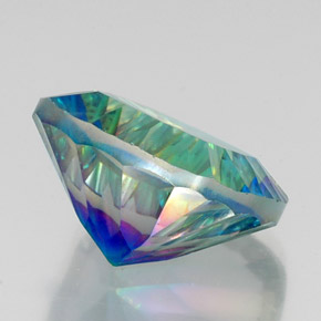 21.65캐럿 천연 탑 레인보우 미스틱 쿼츠, 쿠션 컷, 18×17.9 mm, VS