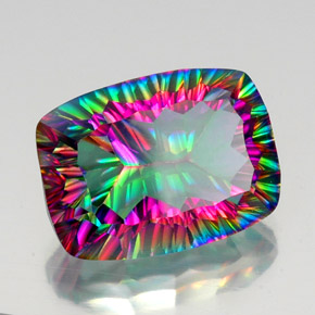 19.18캐럿 천연 탑 레인보우 미스틱 쿼츠, 쿠션 컷, 20×14.9 mm, VVS-VS
