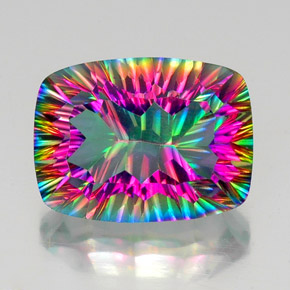 20.15캐럿 천연 탑 레인보우 미스틱 쿼츠, 쿠션 컷, 20.1×15 mm, VS